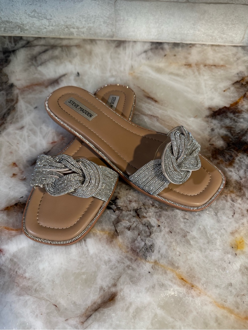 Steve Madden Silver Braided Knot Slide Sandals